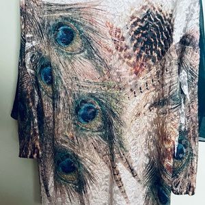 Romantic lace peacock print top